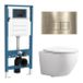 QeramiQ Dely Swirl Compact Toiletset - Inbouwreservoir, Slimme Zitting, Metalen Bedieningsplaat Messing Geborsteld (Goud) - Rechthoekige Knoppen - Glans Wit