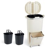 COSTWAY Poubelle de cuisine, système de tri des déchets, avec un bac intérieur de 12 litres et une poubelle à pédale de 14 litres, poubelle à roulettes, double couvercle, commande à pédale et crochets, conteneur à déchets, beige
