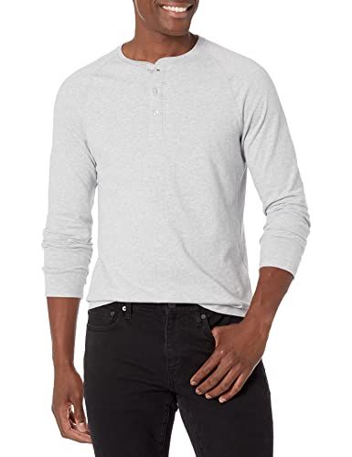 Amazon Essentials Men's Henley Shirt - Long Sleeve Slim Fit - Light Grey - XS