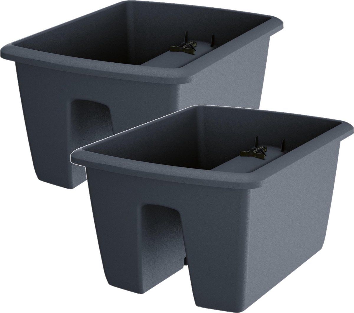 Prosperplast 2x Kunststof balkon plantenpotten/bloempotten antraciet 40 cm