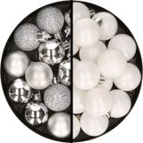 Billiet - Vanlaere Boules de Noël 36x pièces - 3 et 4 cm - argent et blanc - plastique