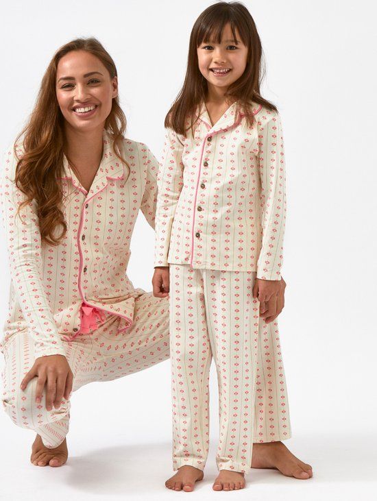 Little Label meisjes pyjama wit bloemetjes verticaal 16Y/170-176 Zachte BIO Katoen