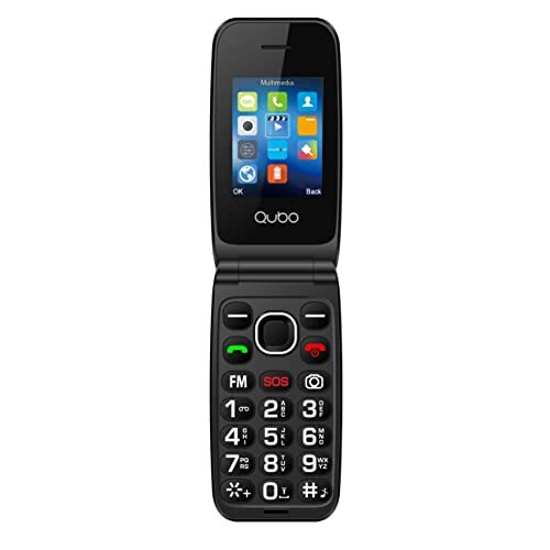 Qubo Global NEONW mobiele telefoon met deksel voor senioren | grote toetsen | SOS-knop | 2,4 inch display | snelle oproep | radio | 800 mAh batterij | type C oplader | Dual Sim