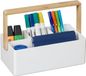 Merkloos Relaxdays pennenbak - bamboe handvat - 4 vakken - bureau organizer - wit