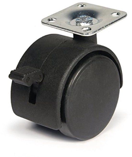 Merriway Bulk Hardware bh06026 Zwenkwiel met dubbele wielplaatbevestiging 50 mm met rem, set van 4 stuks