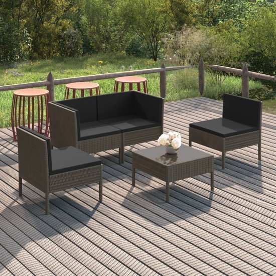 The Living Store Loungeset Riviera - Tuinmeubelset - Grijs - 57x69x69 cm - PE-rattan