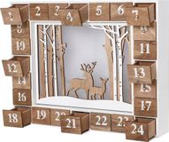 BRUBAKER Herbruikbare Houten Adventskalender Zelf te vullen - Wit winterlandschap met LED-verlichting - Doe-het-zelf-kalender 35,5 x 6 x 27 cm