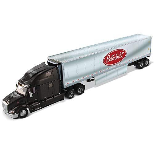 Diecast Masters Peterbilt 579 Ultraloft Tractor (Black) with 53' Refrigerated Van (Chrome)