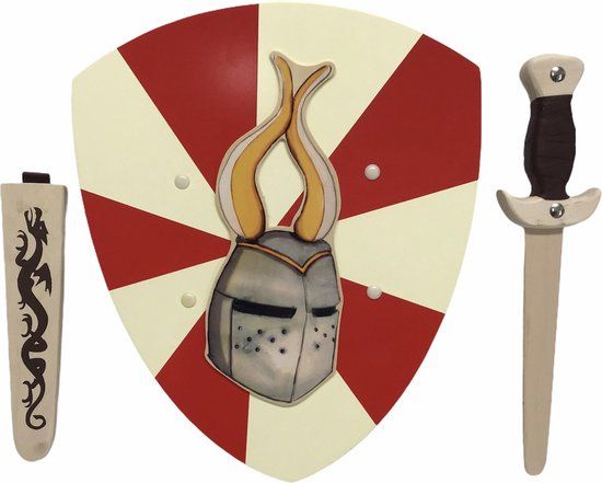 Houten Dolk met Schede en Ridderschild Mask - Kinderzwaard - Multi
