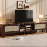 Meuble TV 180cm meuble TV bois avec rangement marron