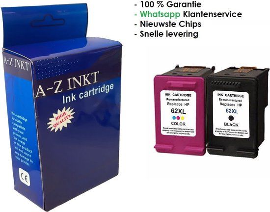 AtotZinkt HP 62 XL BK Zwart + Kleuren Cartridge Multipack