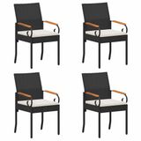 vidaXL Tuinstoelen 4 stuks Zwart en Crèmewit Poly Rattan en Acacia