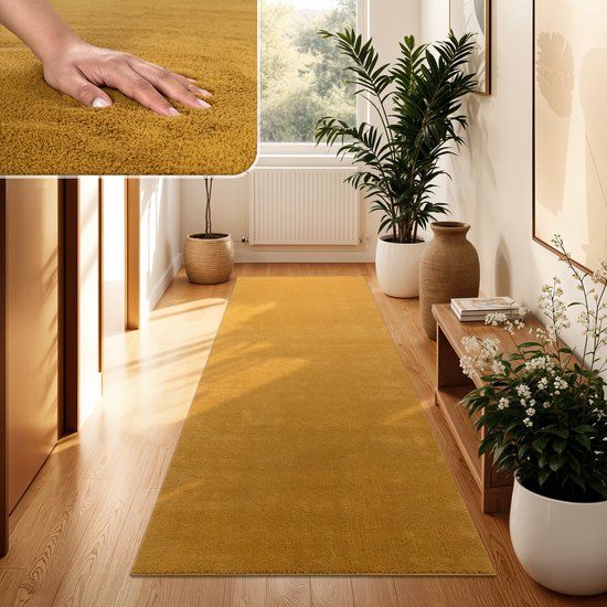 Paco Home Vloerkleed Woonkamer Kortpolig Wasbaar Geel 80x150 cm