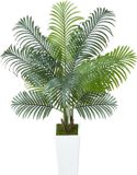 VEVOR Kunstmatige Areca Palmboom, 1,5 m kunstmatige tropische palmplanten met witte plantenbak