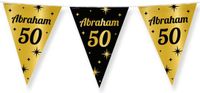 PartyXplosion B.V. Vlaggenlijn - Slinger - Vlaggetjes - Verjaardag versiering - 50 jaar Abraham - 10 meter - zwart - goud
