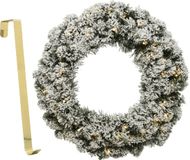 Decoris Kerstkrans besneeuwd - met licht - 35cm - kunststof - incl. deurhanger