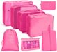TRANKIELO® - Set de 8 organisateurs de voyage à compression – Sacs de voyage avec cubes d'emballage pour vêtements – Emballage en nylon imperméable – Léger et portable – Rose rouge