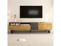 AESVAR meuble TV 170 cm 3 portes et 2 niches ouvertes aspect bois et gris foncé