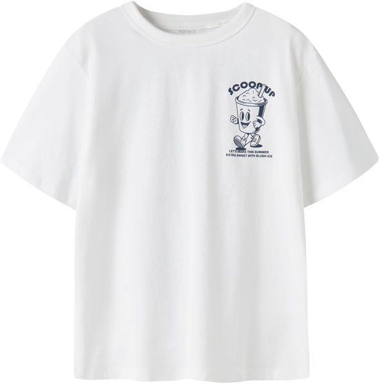 NAME IT Jongens T-shirt met korte mouwen, ronde hals, biologisch katoen, wit, maat 134/140