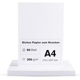 60 vellen dik papier, 300 g/m², A4, om te drukken, premium papier, dik om te drukken, karton, wit DIN A4-21 x 29,7 cm