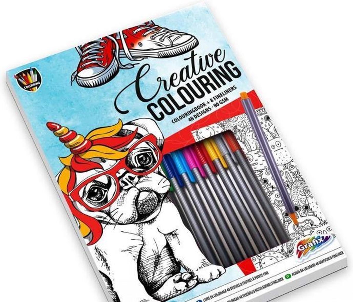 RMS Kleur creatief set Map met fineliners en kleurboek (blauw)