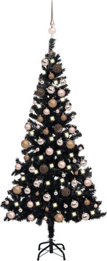 vidaXL Kunstkerstboom met verlichting en kerstballen 150 cm PVC zwart