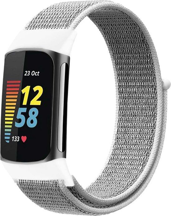 iMoshion Bandje Fitbit Charge 5 - Nylon - Lichtgrijs - Maat S