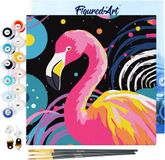 Figured'Art Mini Schilderen op Nummer Volwassenen 20x20cm met lijst Flamingo Abstracte Pop-Art