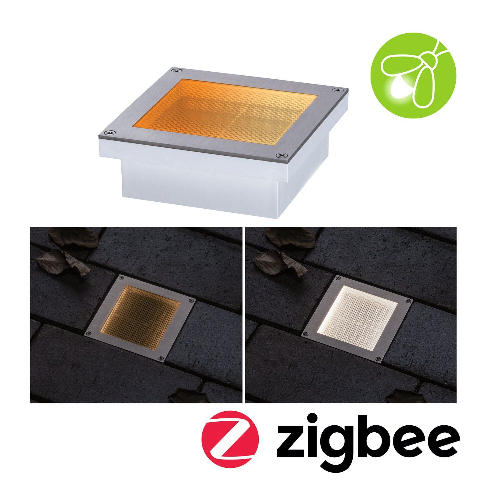 Paulmann LED-grondinbouwlamp Smart Home Zigbee Brick insectvriendelijk IP67 hoekig 100x100mm Tunable Warm 1W 18lm 230V Edelstaal
