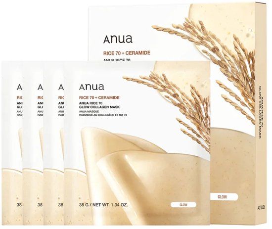 Anua Rice 70 + Ceramide Glow Collagen Mask 4-Pack 152 g