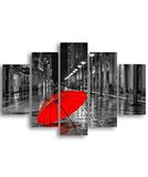 Homemania Paraplu muurschildering, rood, 5 steden en landschappen per woonkamer, meerkleurig, MDF, 95 x 0,3 x 60 cm