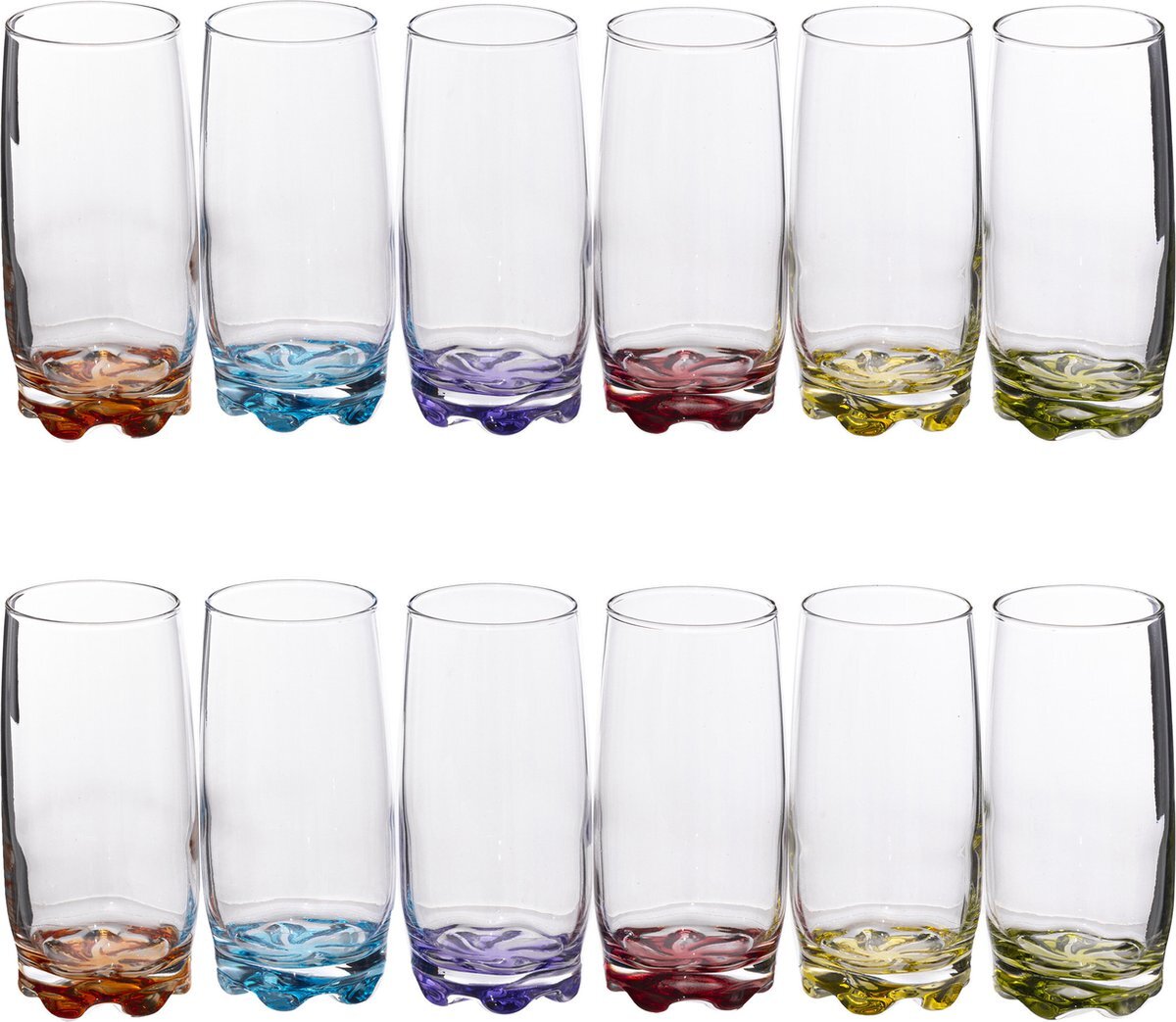 Secret de Gourmet Drinkglazen/waterglazen - 12x stuks - 380 ml - kleurenmix