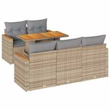 vidaXL 6-delige loungeset met kussens, polyrotan, acacia, beige