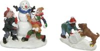 Lumineo Kerstdorp figuurtjes - Sneeuwpop en hondje - Polyresin - 4,5 x 6 x 5,5 cm
