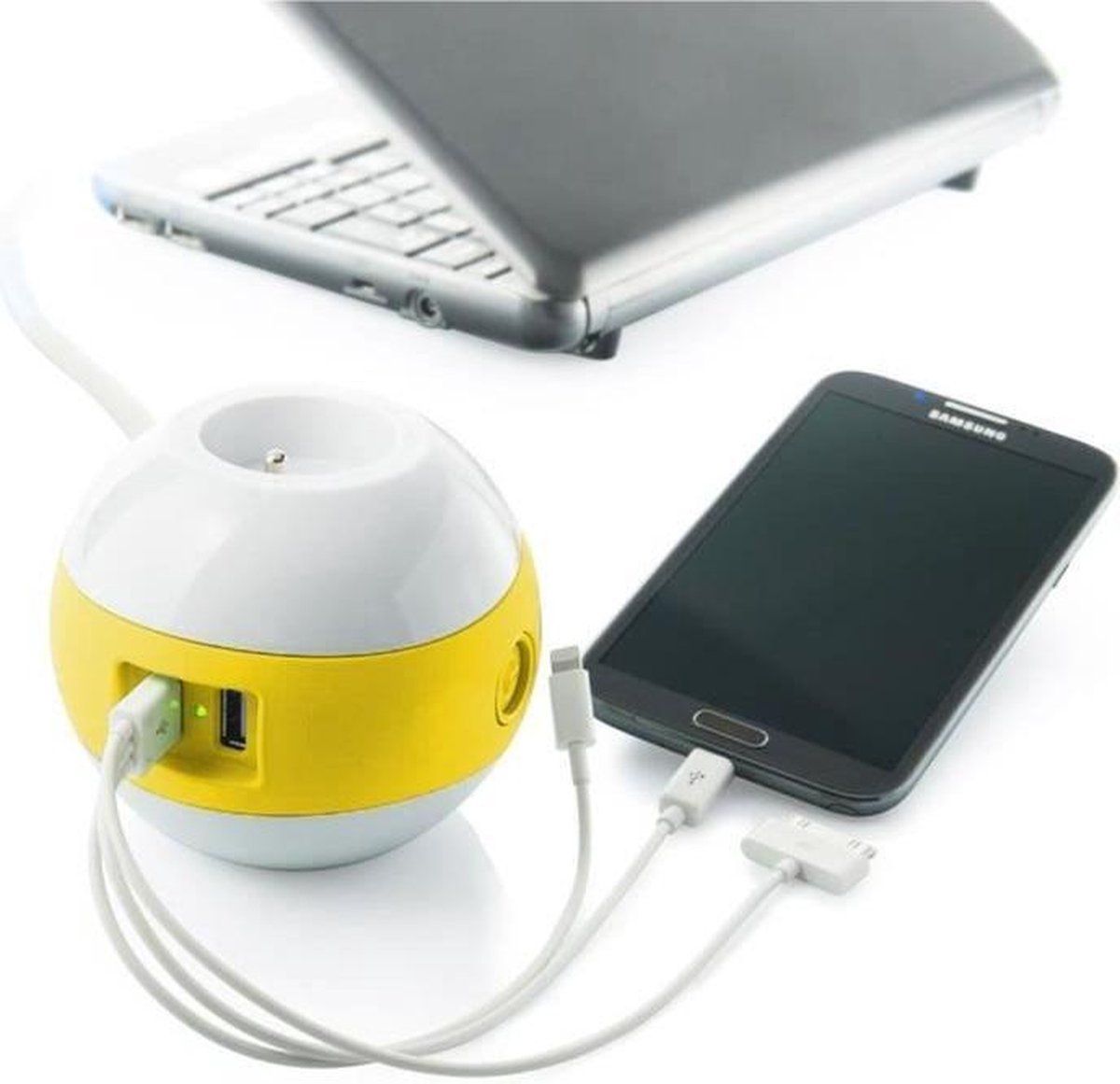 Watt&Co WATT & CO Multimedia WATTBALL 2P 16A + 1P 6A + USB 2.1A Geel