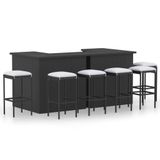 vidaXL 8-delige Tuinbarset met Kussens Poly Rattan Zwart