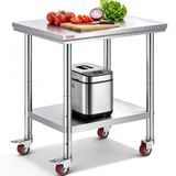 VEVOR Table de Travail Cuisine 76x60x85 cm Table de Travail Inox avec Roulettes et Freins Grande Capacité de Charge pour Préparation des Repas Cafétérias Hôtels Hôpitaux Cliniques Restaurant