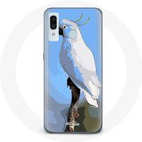 Maniacase Hoesje voor Samsung Galaxy A20 Kaketoe papegaaien wit vogels