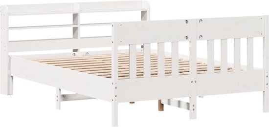 vidaXL Bedframe - Massief Grenenhout - Wit - 140x200 cm