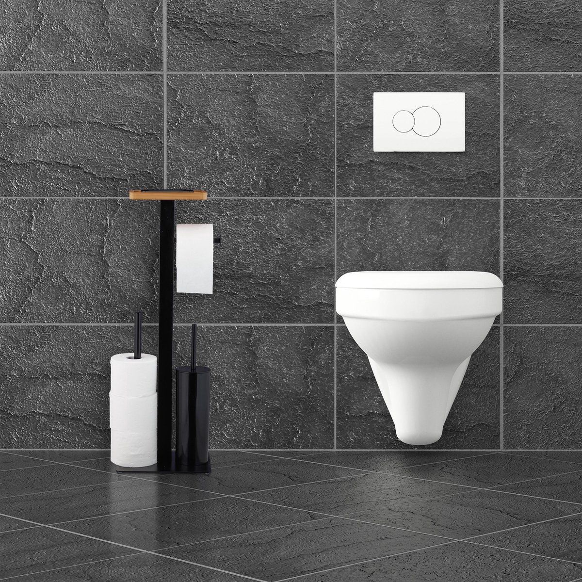 Relaxdays Toiletrolhouder met Plankje - Zwart/Bruin