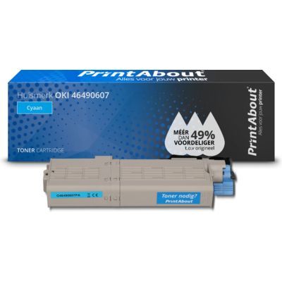 PrintAbout Huismerk Toner Cyaan | Compatibel met OKI C532dn, C542dn, MC563dn, MC573dn | 6000 pagina's