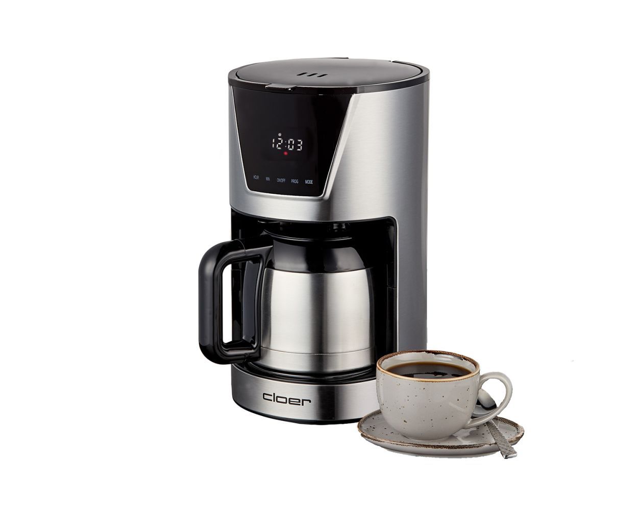 Cloer 5258 Filter Coffee Maker - 10 Cups, Thermos, Touchscreen, Stainless Steel