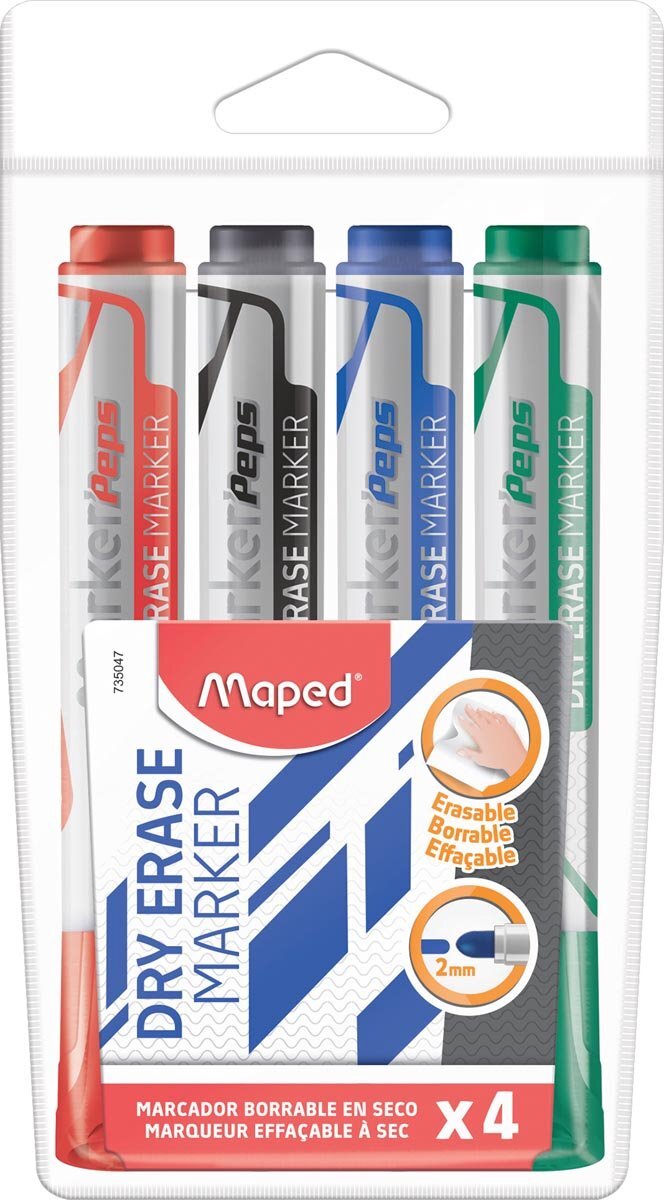 Maped Office Maped whiteboardmarker Jumbo, ronde punt, etui van 4 stuks in geassorteerde kleuren