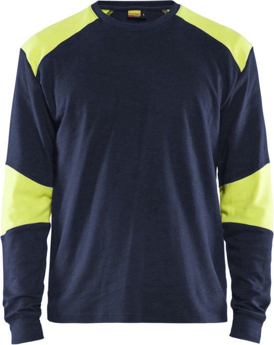 Blaklader Vlamvertragend T-shirt lange mouwen 3457-1761 - Marine/High Vis Geel - L
