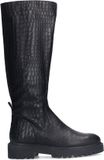 Manfield - Dames - Zwarte leren hoge croco laarzen - Maat 37
