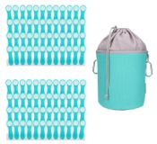 Elzusha - 96 Pince à linge Inox Soft Touch Turquoise avec Sac en toile