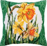 Collection d'Art Kussen borduurpakket Narcissus - Groen, Geel, Oranje, Wit, Bruin