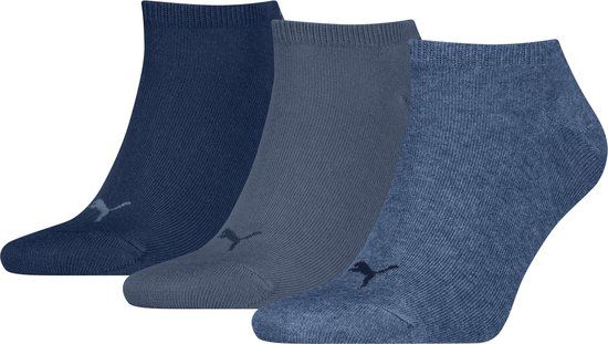 Puma Unisex Sneakersokken 3 Pack Denim Blauw Maat 43-46