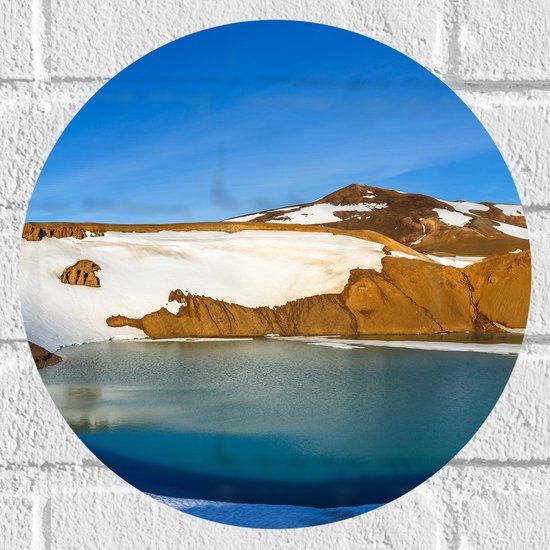 Merkloos Muursticker Cirkel - Meer in Cirkelvormige Berg met Sneeuw - 30x30 cm