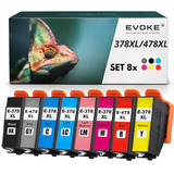 Evoke Compatible Ink for Epson 378XL 478XL 8X: Black, Cyan, Magenta, Yellow, Light Cyan, Light Magenta, Red, Grey 105.6ml Expression Photo XP-8500 XP-8505 XP-15000